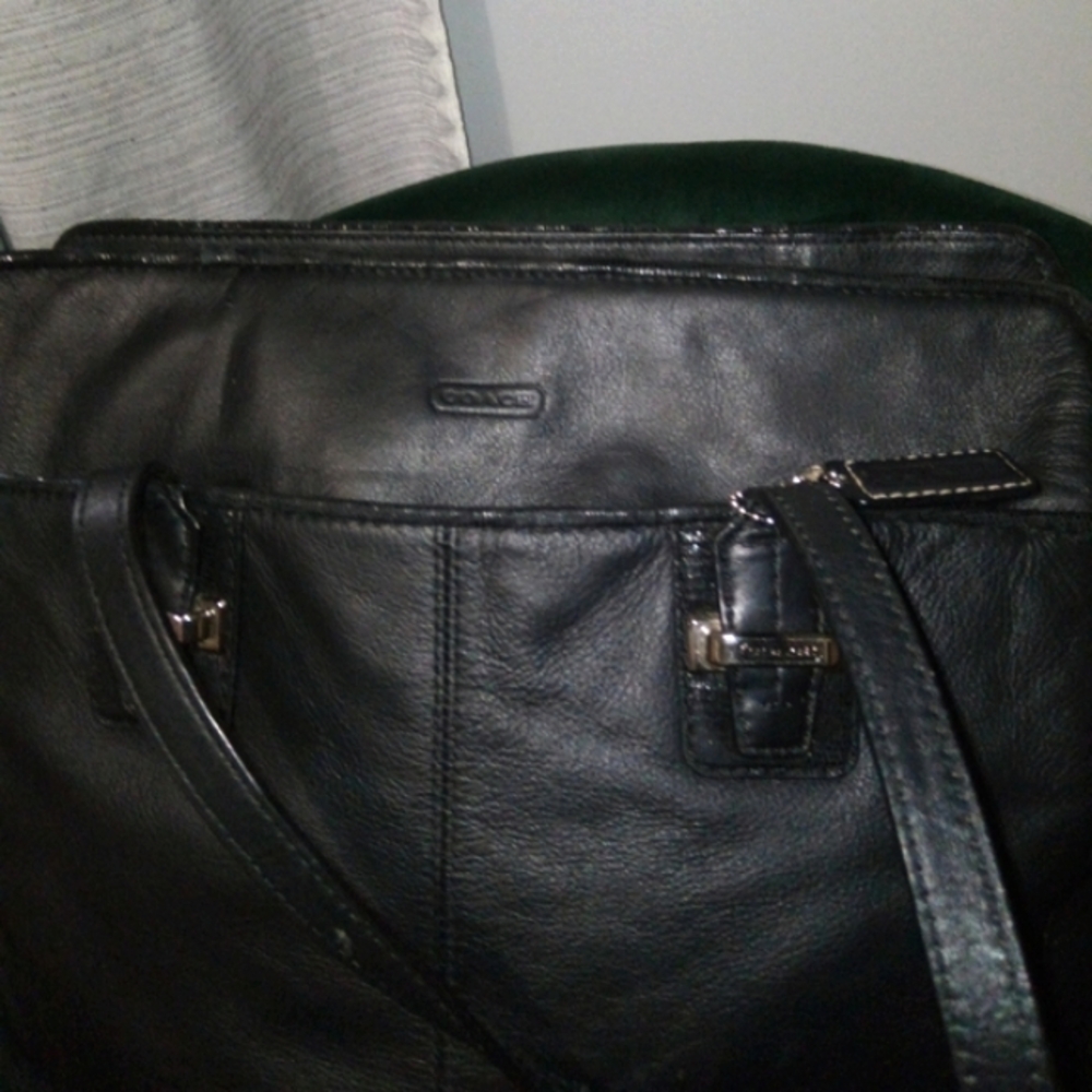 Coach Taylor Leather North South Tote with Sequin-Style Accents in Black #F25941 - Picture 2 of 16